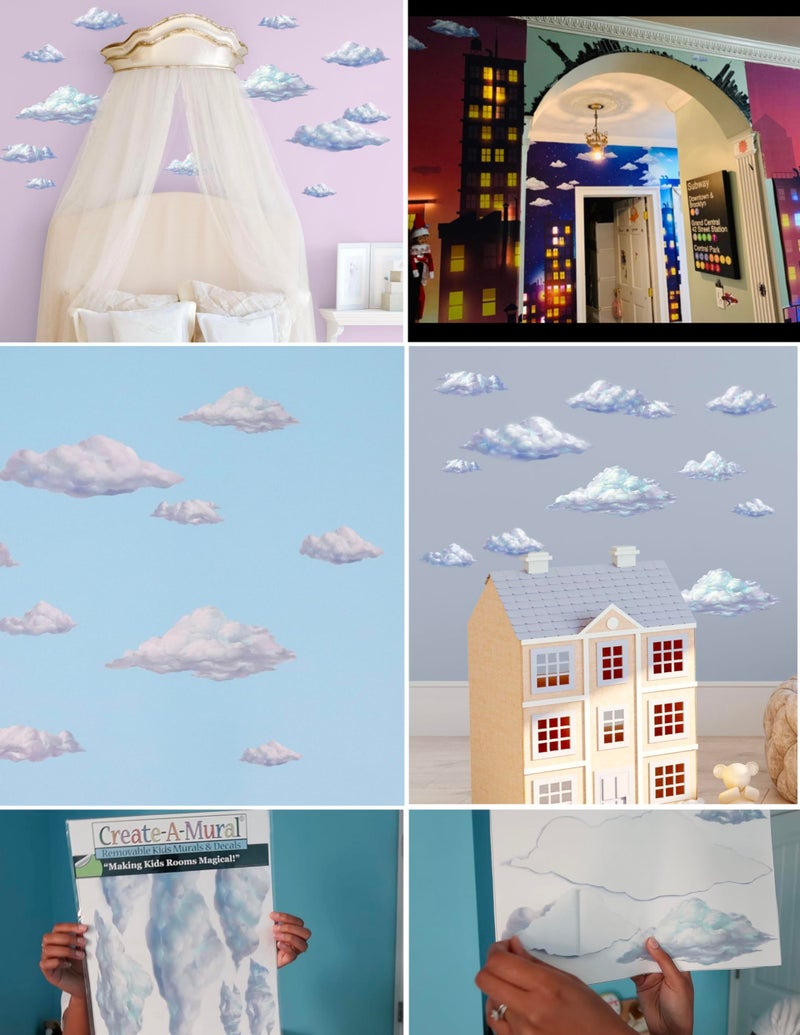 Create-A-Mural Sky Cloud Wall Decals Beautiful Cloud Wall Stickers Girls Wall Art Stickers for Bedroom Peel and Stick Kids Room Decor Nursery Toddler Teen Decorations Playroom Birthday Gift - Image 3